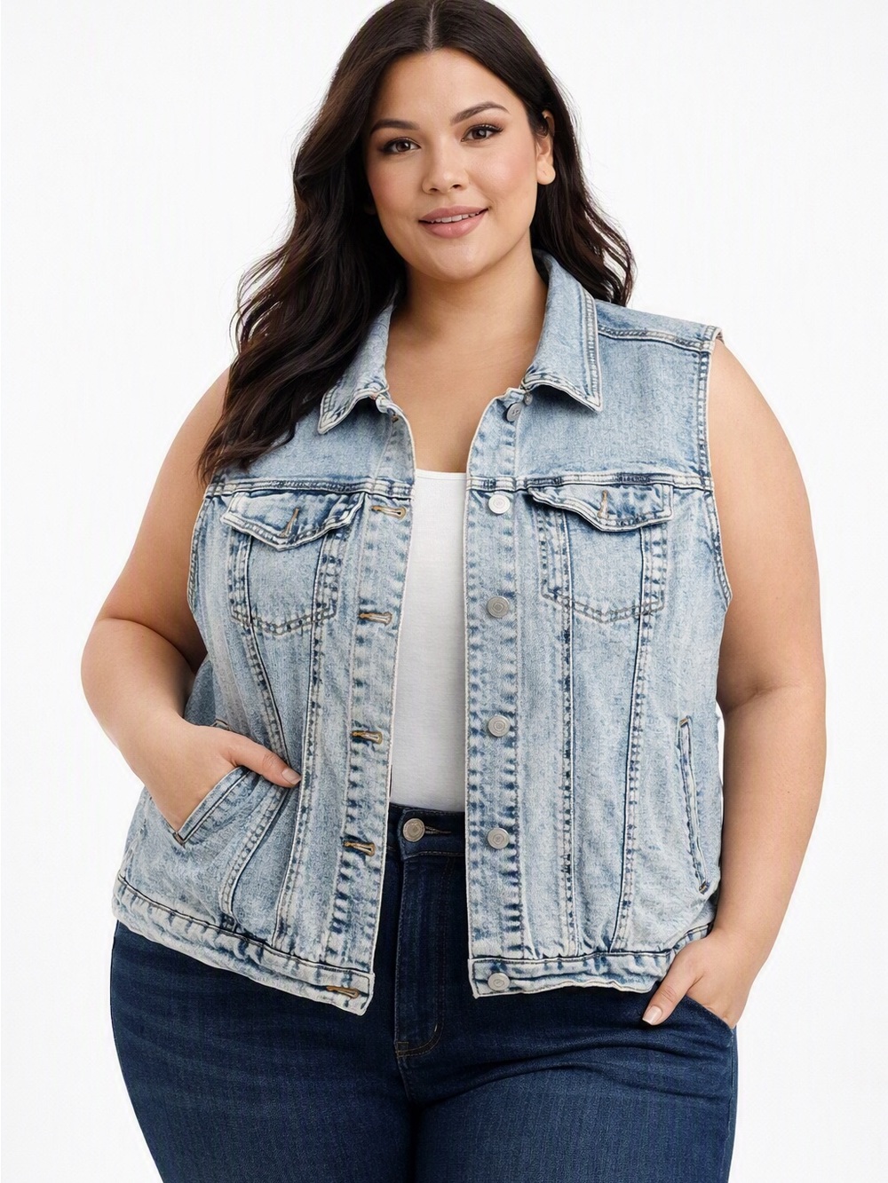 5/$25 My Style Light Wash Denim Sleeveless Vest - Classic Women's Denim Jacket